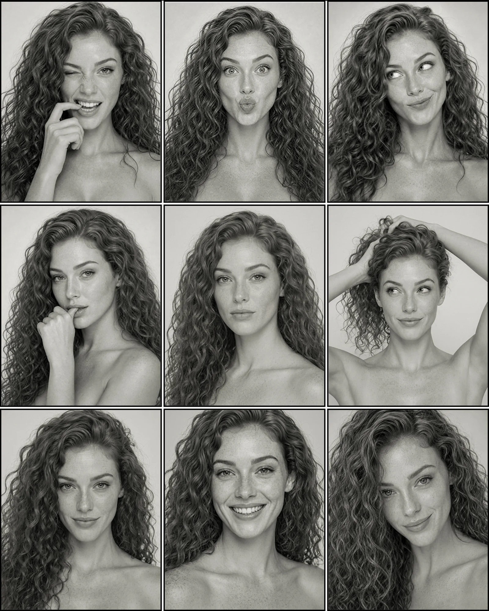 Contact sheet of nine expressions of the same character